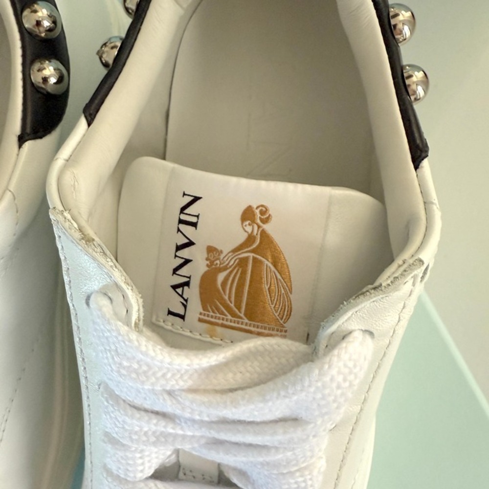 Lanvin Paris Women's White Leather DDB0 Sneakers with Studs, Sz 37 - Picture 7 of 12